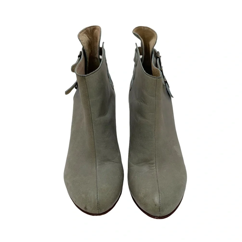 Fortress of Inca Leather Booties Size 6 Ankle Boots Heel Buckles Gray Green